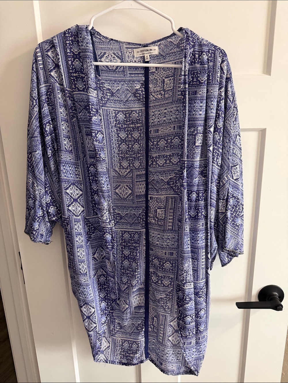Cotton On Blue Printed Open-Front Tunic Cardigan